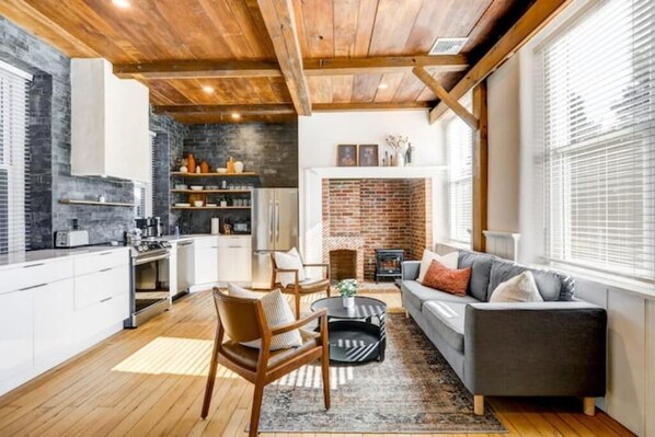 First floor with living room and kitchen area
