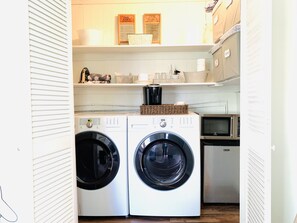 Full Kitchenette with Washer and Dryer. Laundry soap and dryer sheets included