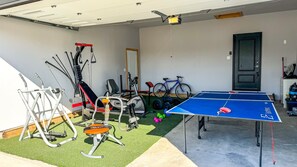 Garage gym and entertainment area.