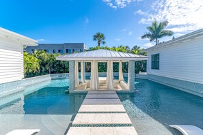 Private Heated Pool & Spa with a sunken island gazebo.