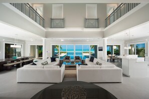 Views from the Great Room with luxury interiors and ocean views throughout.