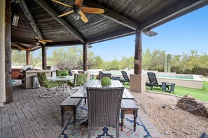 Outdoor dining area with misters
