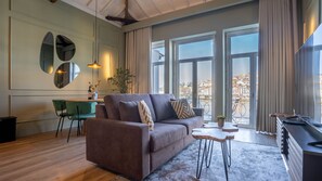 Unwind in style: Living room with a breathtaking river view. #View #Airbnb
