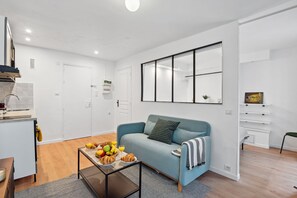 The open-plan living, kitchen and dining area