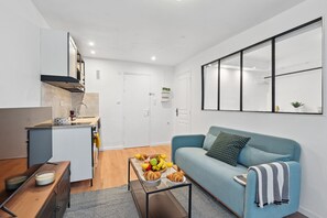 The open-plan living, kitchen and dining area