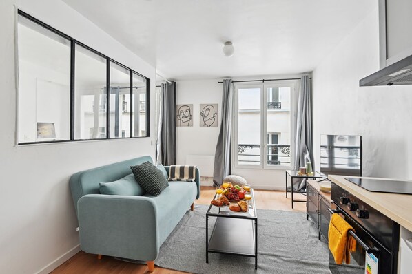 The open-plan living, kitchen and dining area