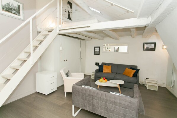 The open-plan living and dining area