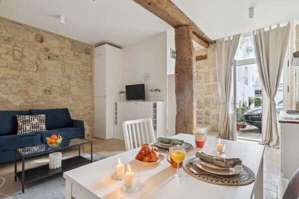The open-plan living, kitchen and dining area
