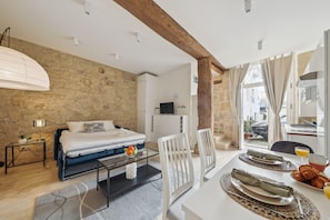 The open-plan living, kitchen and dining area