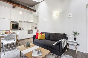 The open-plan living, kitchen and dining area