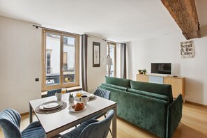 The open-plan living and dining area
