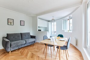 The open-plan living and dining area