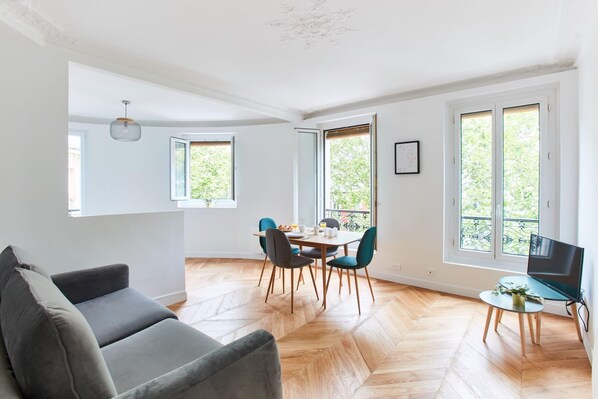 The open-plan living and dining area