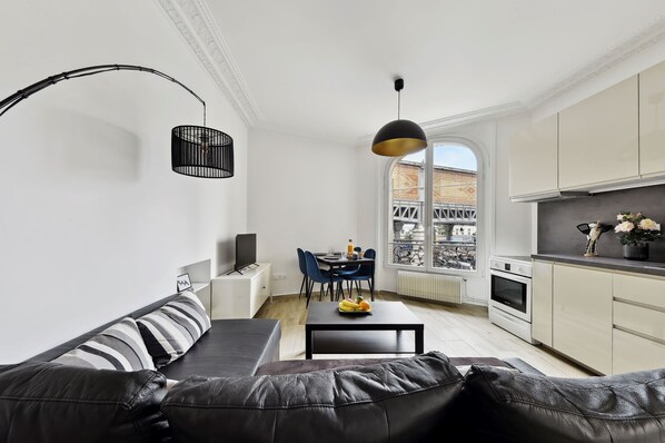 The open-plan living, kitchen and dining area