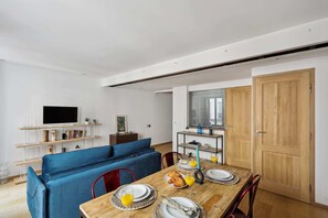 The open-plan living, kitchen and dining area