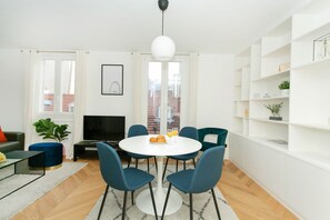 The open-plan living and dining area