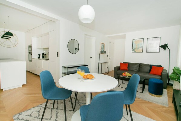 The open-plan living and dining area