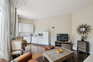 The open-plan living, kitchen and dining area