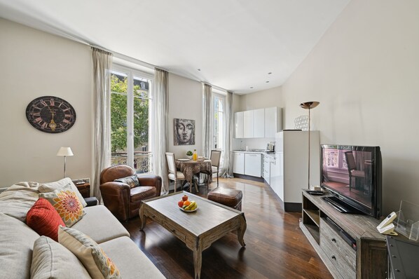 The open-plan living, kitchen and dining area