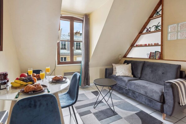 The open-plan living and dining area