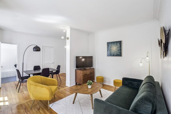 The open-plan living and dining area