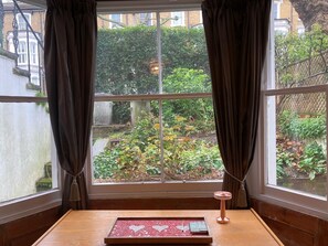 Desk looking out onto the front garden