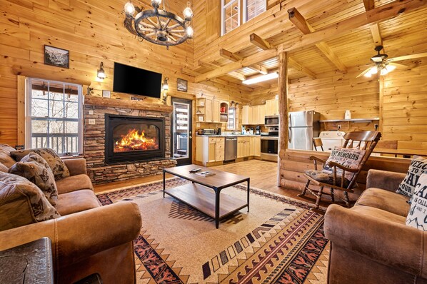living room with gas fireplace