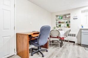 Dining Area | Single-Story Unit | Desk Workspace | Free WiFi