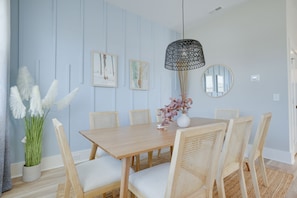 Dining area seats up to 8 adults