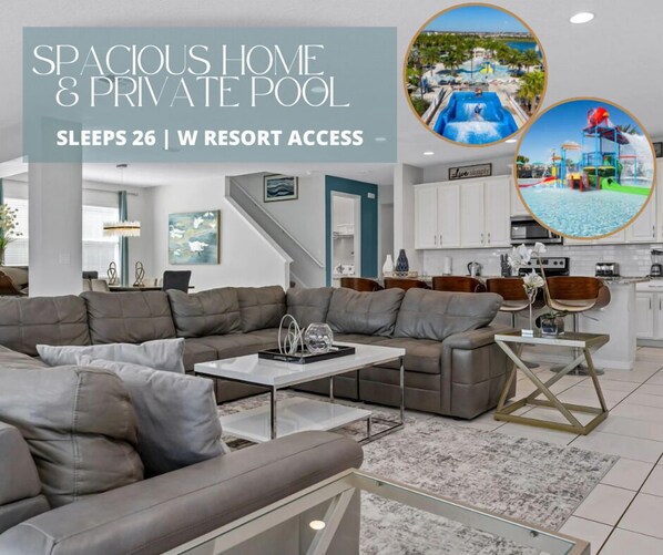 Stay at out 9-bedroom home with private pool and BBQ grill.