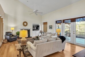Living room with comfortable seating & 50" Panasonic TV!