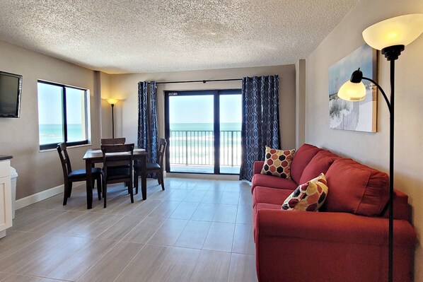 North corner unit not only provides direct oceanfront views, but a northside view of the Atlantic coastline!