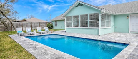 Relax by the pool after a day at the beach!