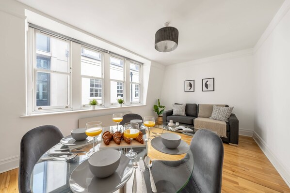 The open-plan living and dining area