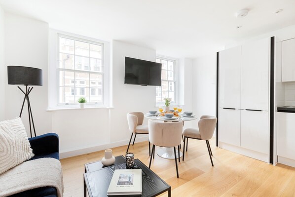 The open-plan living, kitchen and dining area