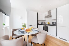 The open-plan living, kitchen and dining area