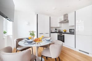 The open-plan living, kitchen and dining area