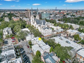 Located one block from Savannah's famed St. John the Baptist Cathedral, in between two beautiful historic squares.