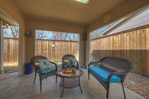 Shaded patio space to enjoy an afternoon treat.