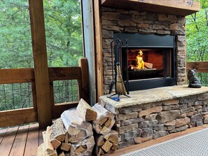 Outdoor wood burning fireplace