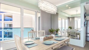 Dining room with table and chairs seats 6.