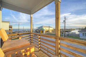 Balcony with water views.