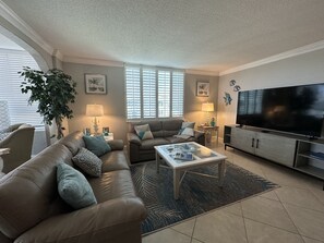 Large 70” smart tv and open living space