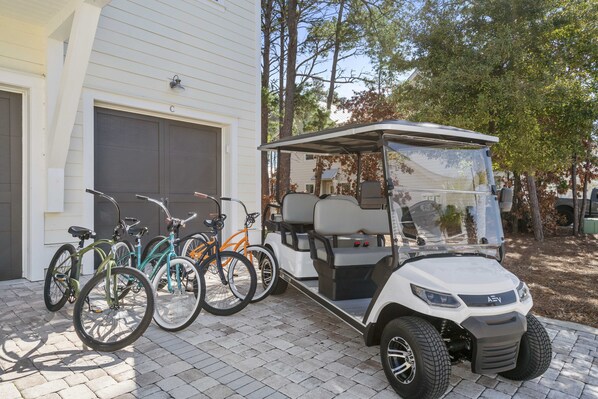 New 6-seater golf cart and 4 new bikes included complimentary with your stay.