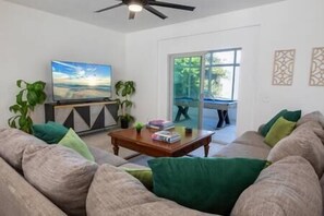Living room with 65" smart TV