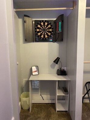 Work space. Electronic dart board. 