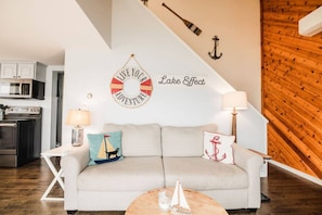 Main floor living room overlooking Lake Charlevoix