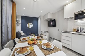 The open-plan living, kitchen and dining area