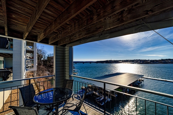 Savor the mesmerizing lake views while nestled in the comfort of the deck