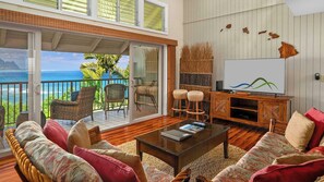 Pali Ke Kua #217 - Living Room & Lanai View - Parrish Kauai